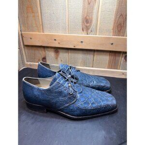 Fennix Italy Genuine Alligator Leather Mens Exotic Dress Shoes Sz 8.5 Blue RARE
